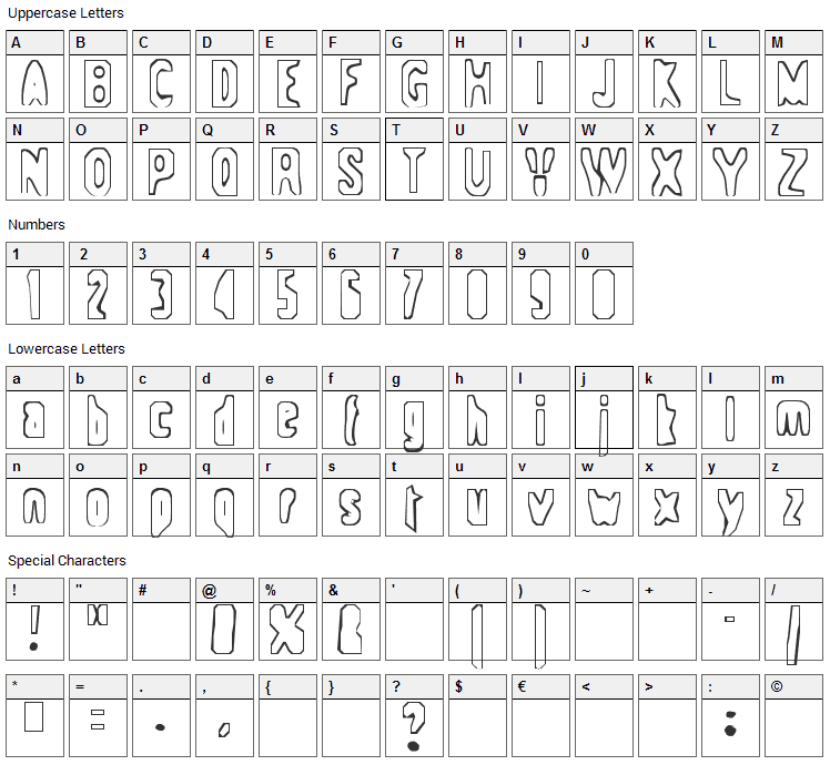 Space-ship 354 Font Character Map