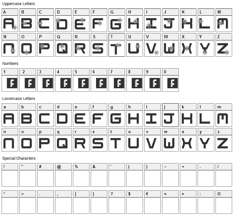 Space Time Font Character Map