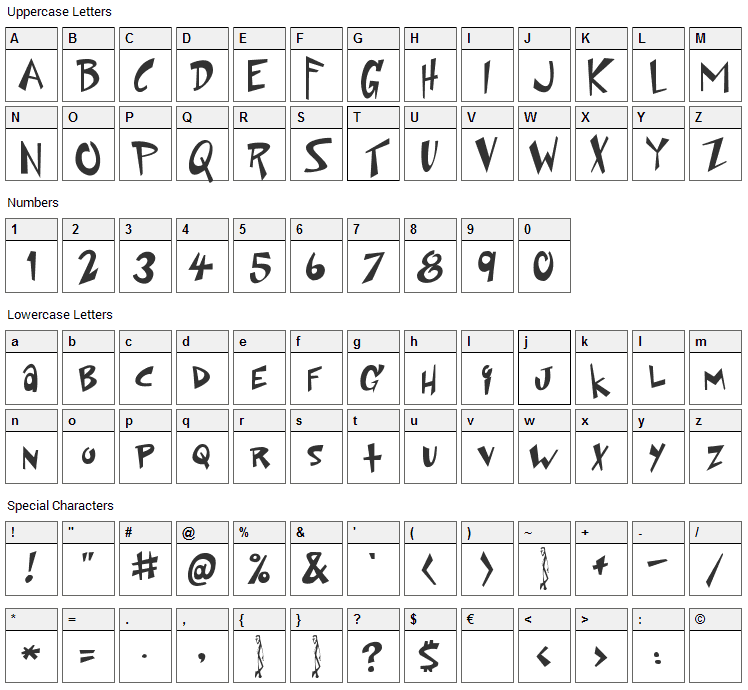 Space Up Yer Life Font Character Map