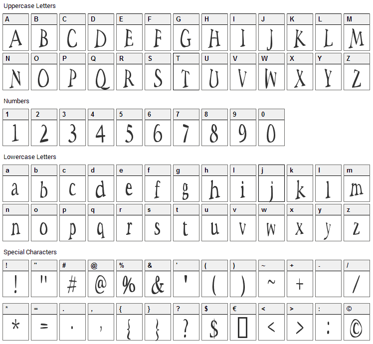 Space Woozies Font Character Map