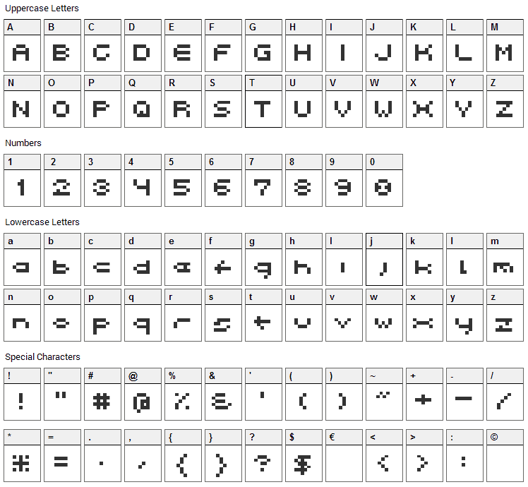 Spacebit Font Character Map