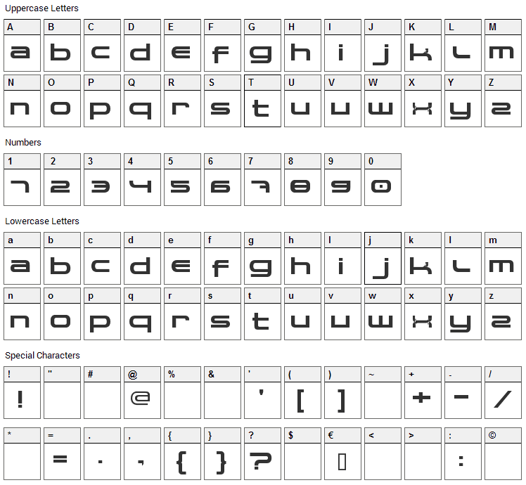 Spaceman Font Character Map