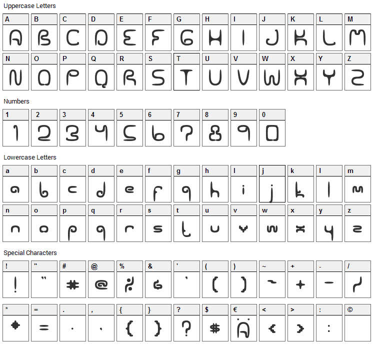 Spaceworm 02 Font Character Map