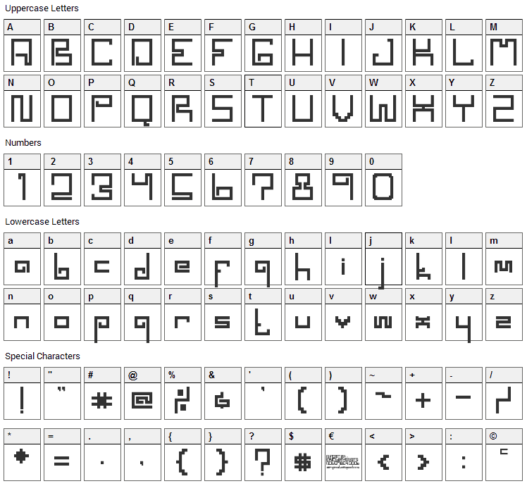 Spaceworm Font Character Map
