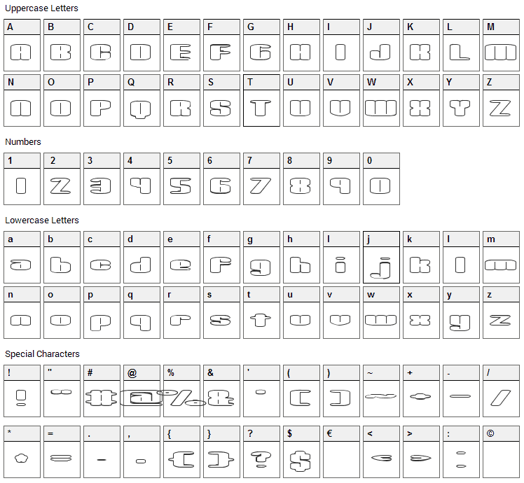 Spacious Font Character Map