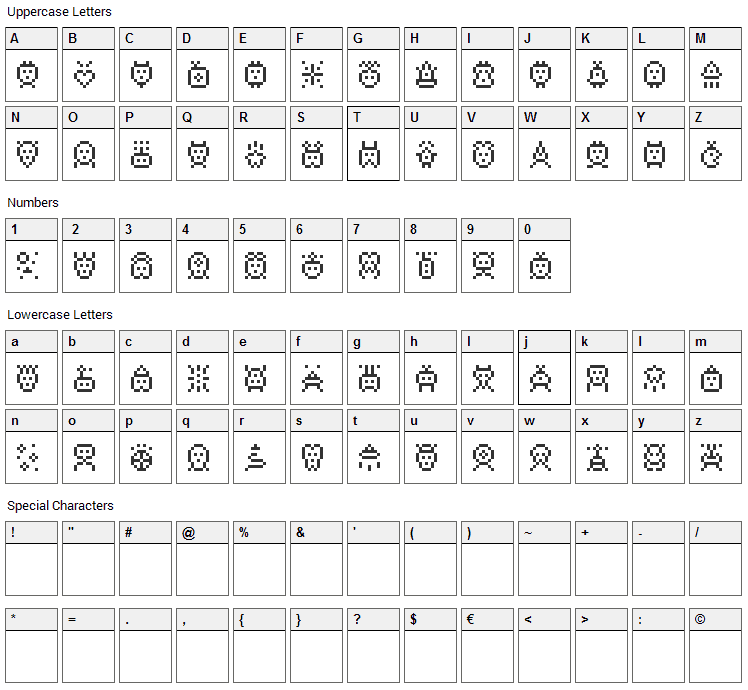 Spacy Stuff Font Character Map