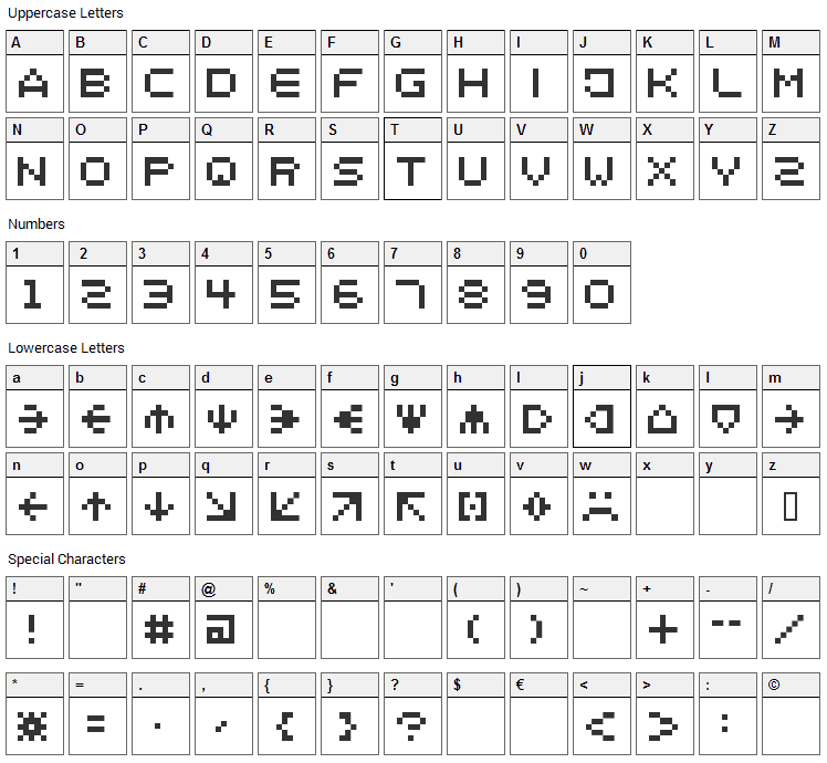 Spaider Font Character Map