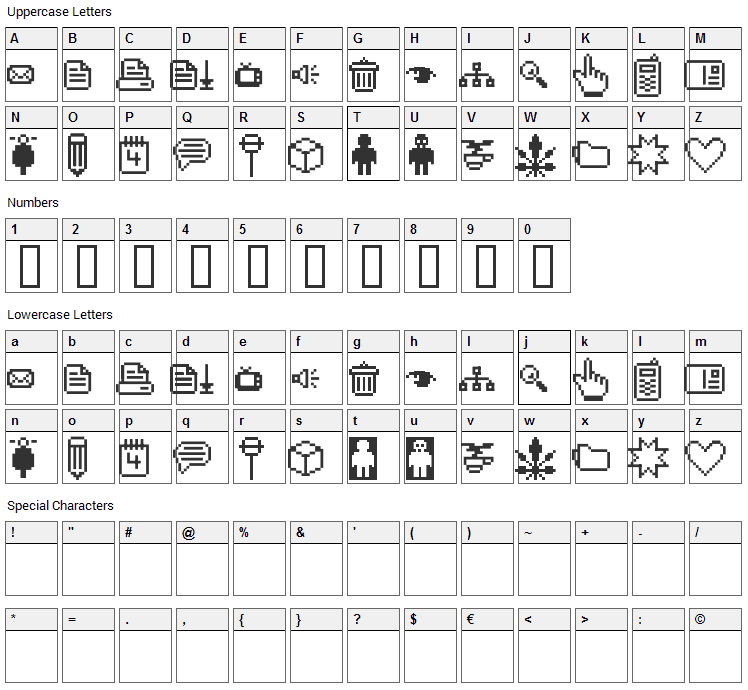 Spaider Simbol Font Character Map