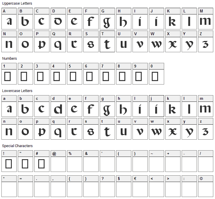 Spanish Round Bookhand Font Character Map