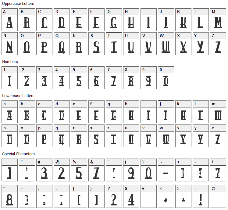 Spankys Bungalow Font Character Map