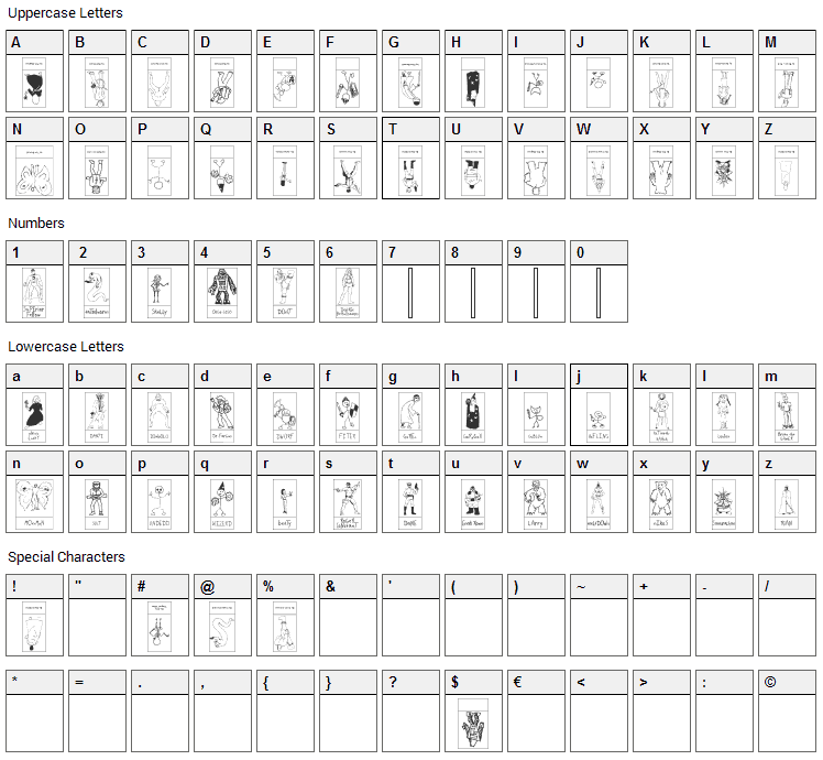 SPARKS Scrapbook Font Character Map