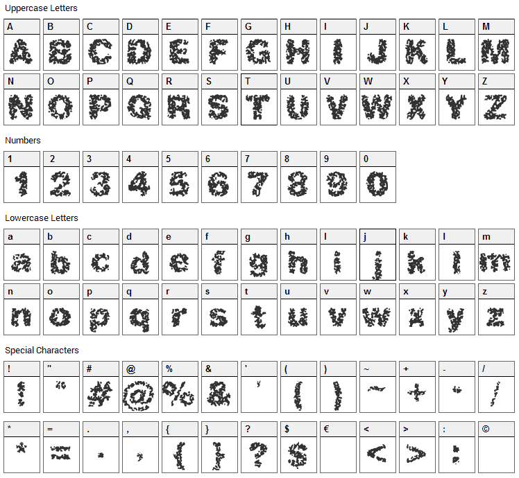 Spastic Font Character Map