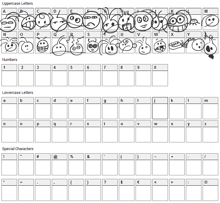 SpazBatz Font Character Map