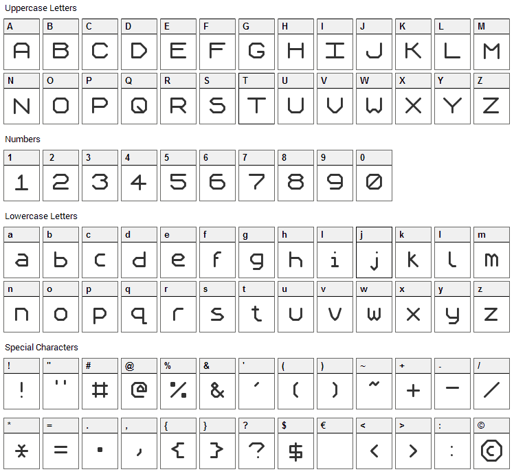 Speculum Font Character Map