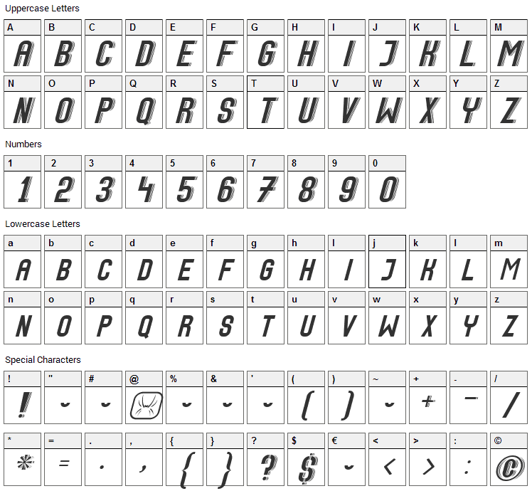 Speed+ Font Character Map