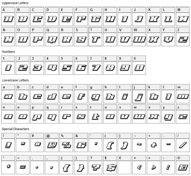 Speed Solid Font Character Map