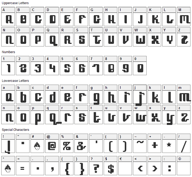 SpeedFreek Font Character Map