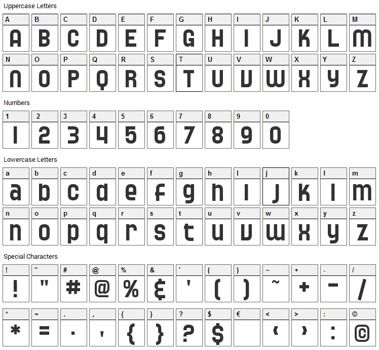 Speedwaystar Font Character Map