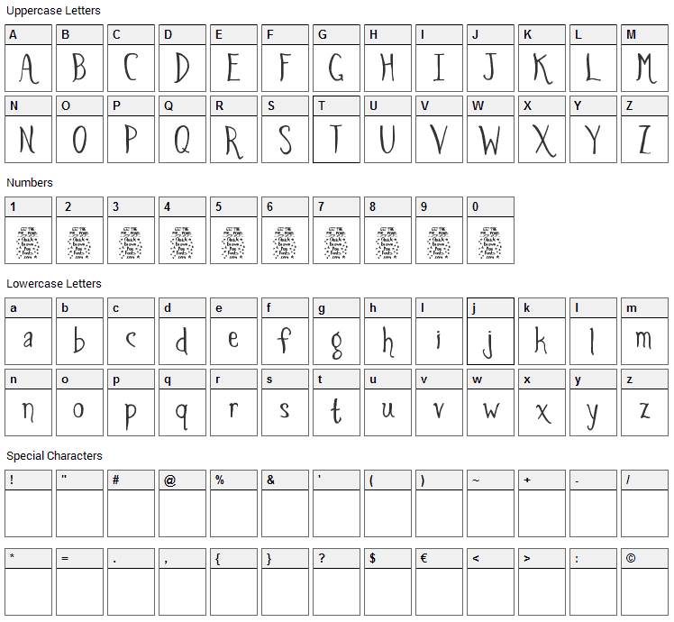 Spiders and Sparrows Font Character Map