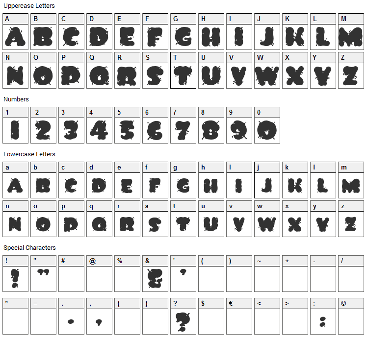 Spilt Ink Font Character Map