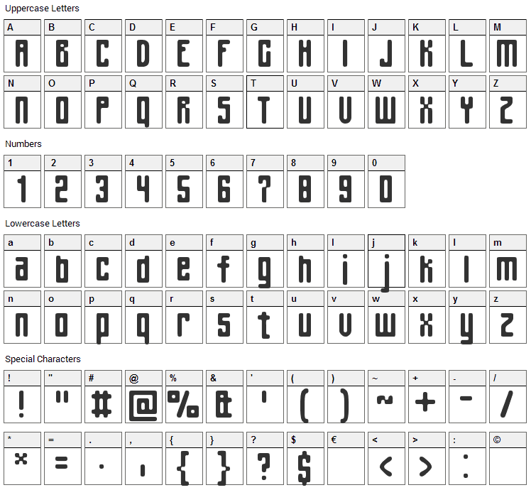 Spinach Font Character Map