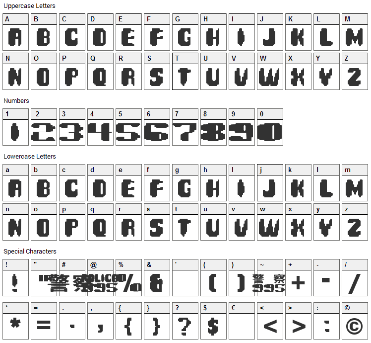 Spinner Font Character Map