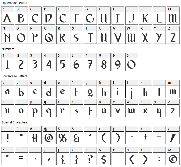 Spirit Medium Font Character Map