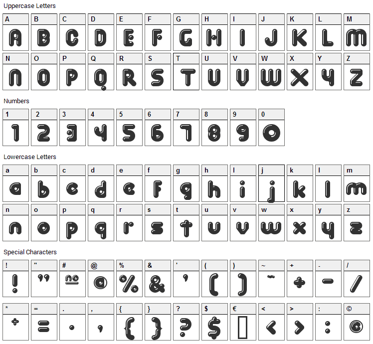 Spit Shine Font Character Map