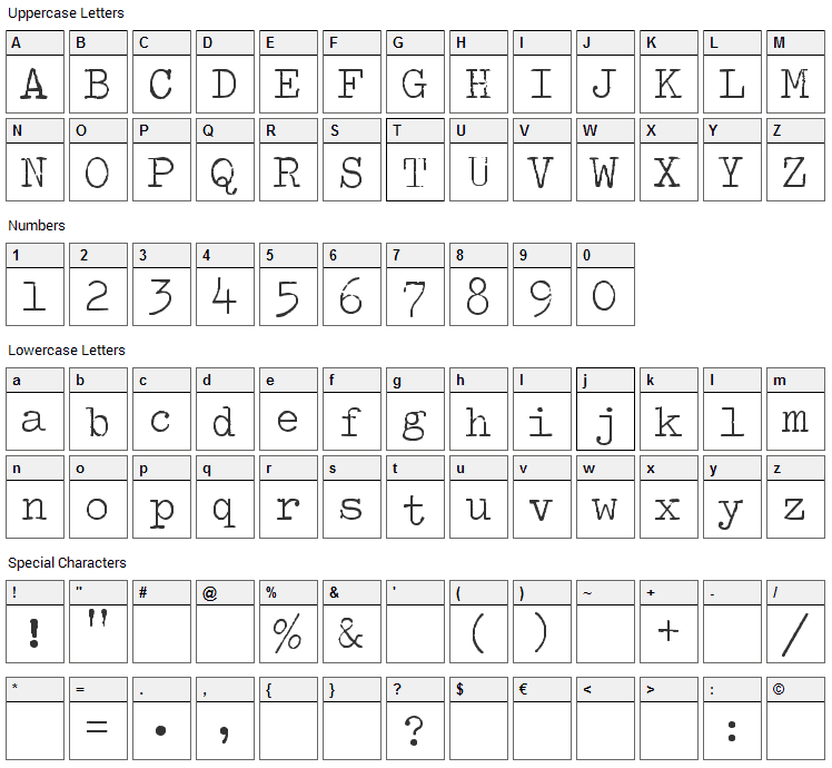 Splendid 66 Font Character Map