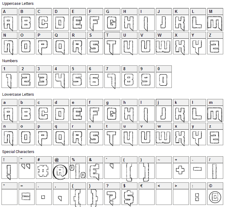 Splincide Font Character Map