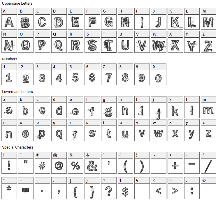 Splinter 2 Font Character Map