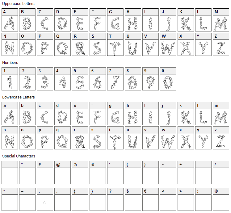 Splooge Font Character Map