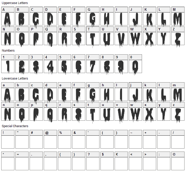 Splywaj Font Character Map