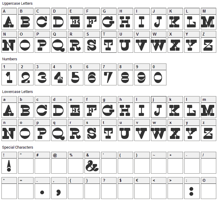 Spoghetti Western Font Character Map