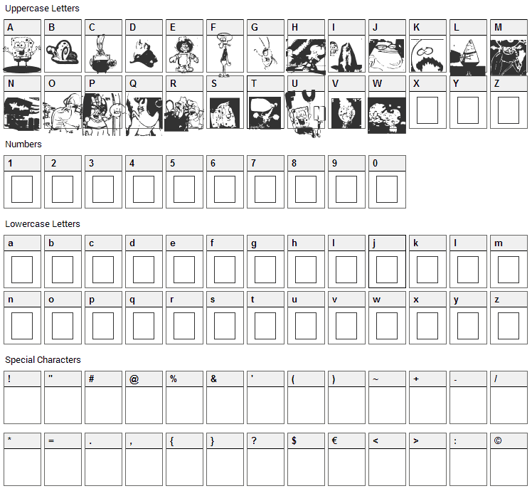 Spongebob Dingpants Font Character Map