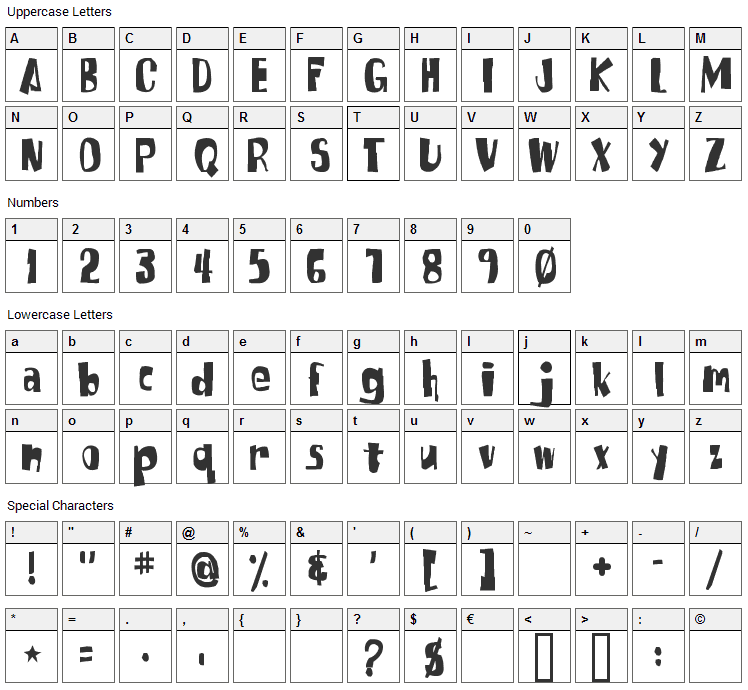 SpongeFont Square Type Font Character Map