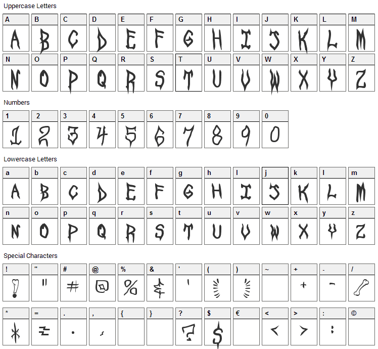 Spook Show Font Character Map