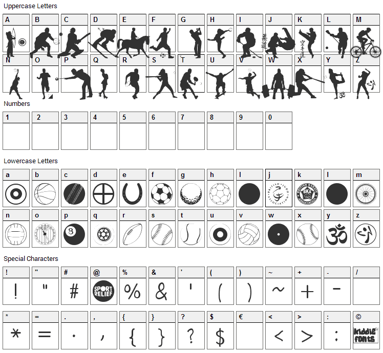 Sport Relief Font Character Map