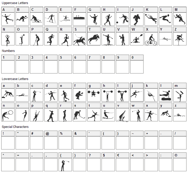Sportive Font Character Map