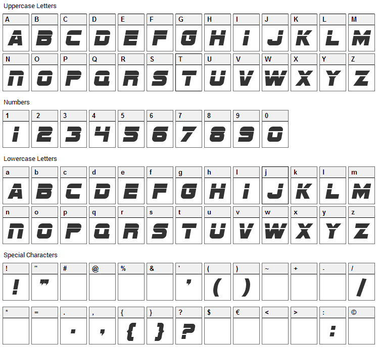 Sports Night Font Character Map