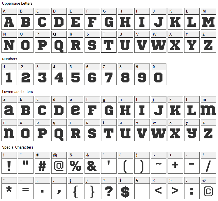 Sports World Font Character Map