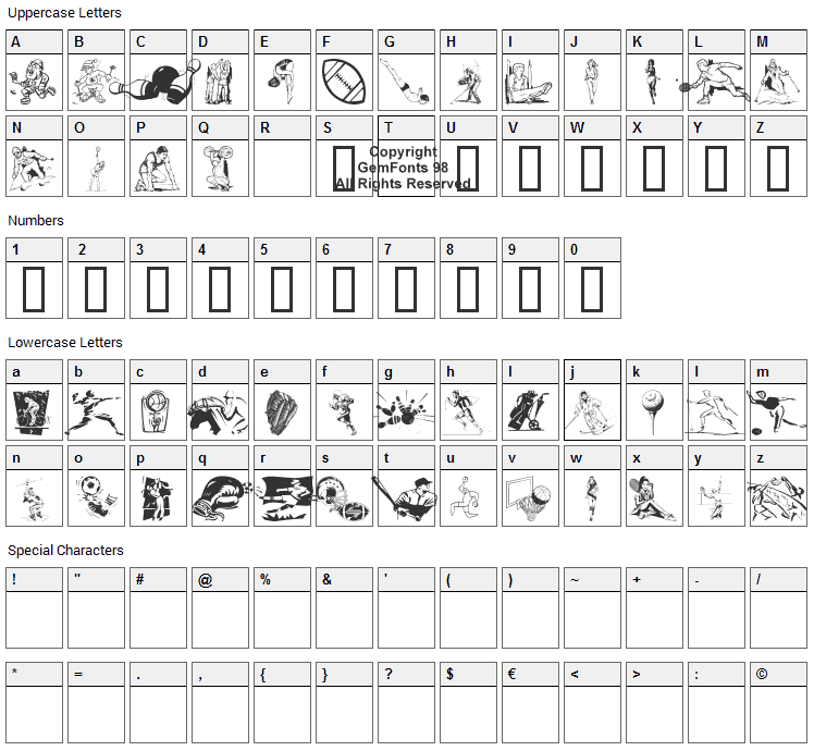 Sportzs Font Character Map