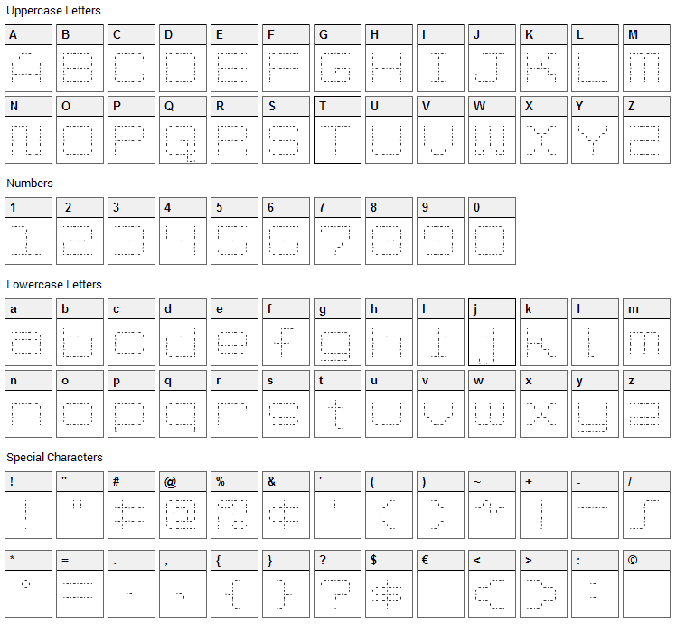 Spot Matrix Font Character Map