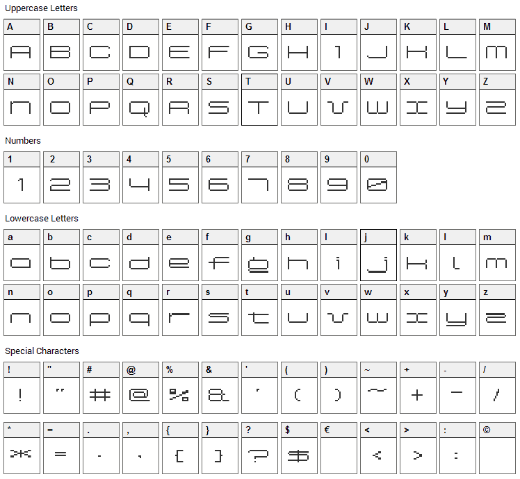 Spread BitA10 Font Character Map