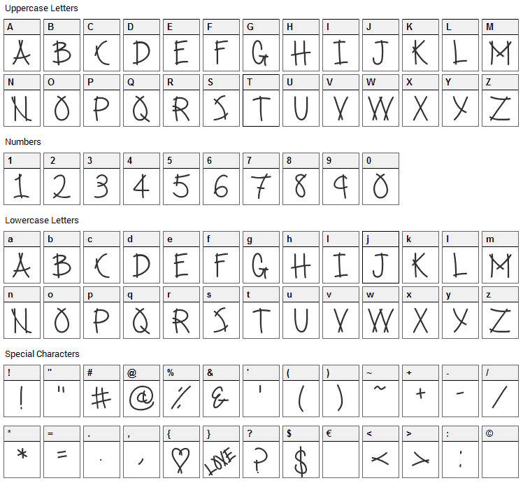 Spring Rolls Font Character Map