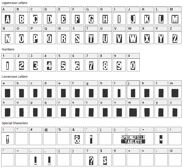 Springfield Tablets Font Character Map