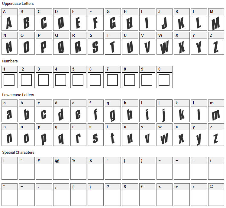 Spund Font Character Map
