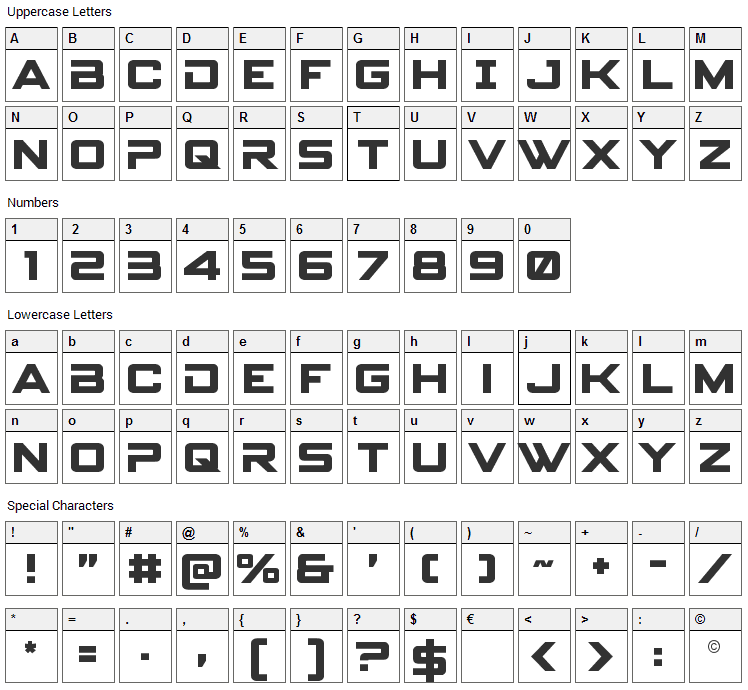 Spy Agency Font Character Map