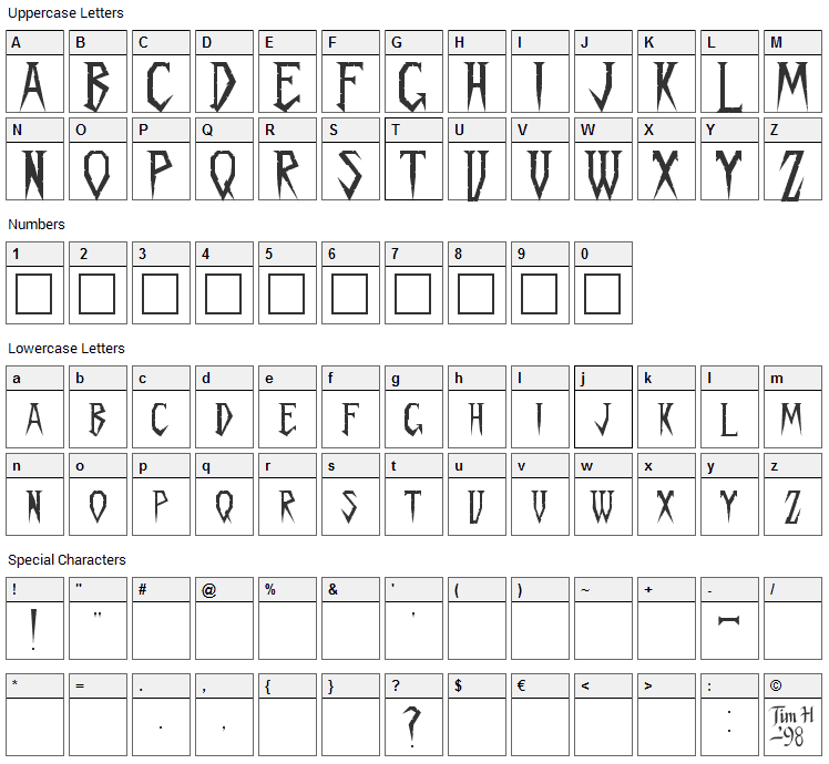 Spykker Font Character Map