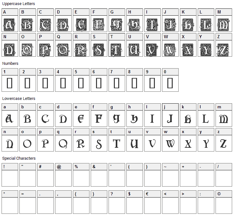 Square Caps Font Character Map